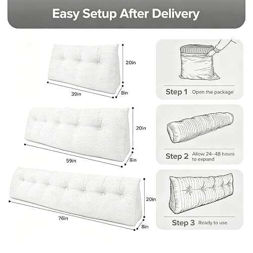 Headboard Pillow for Sitting Up in Bed, Twin Size Backrest Triangle Reading Pillow for Daybed, Supportive Bed Back Pillow for Reading, Watching TV & Relaxing, Soft Lean-Back Support, White thumbnail 2