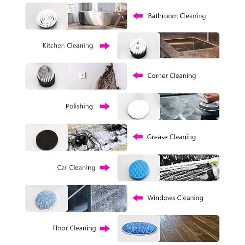 Electric Spin Scrubber, Cordless Bath Tub Power Scrubber with 8 Replaceable Drill Brush Heads, Shower Cleaning Brush with Adjustable Handle for Bathroom, Tile Floor & Car, White, (ANS-8050) thumbnail 6