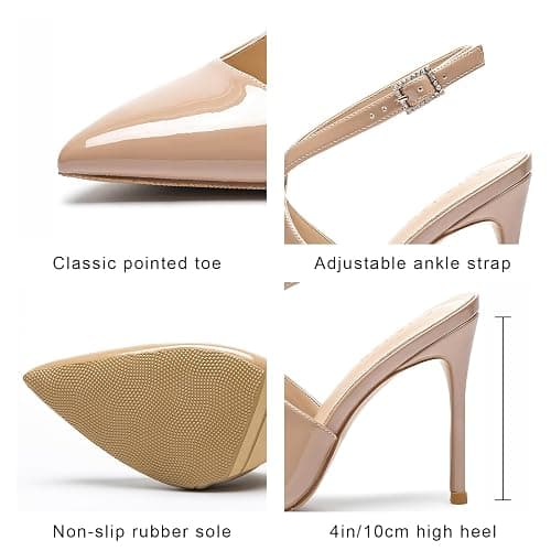 OHOXOE Slingback Heels for Women Closed Pointed Toe Stiletto Pumps Cross Strap Dress Shoes Wedding Party Prom Evening Dressy Comfortable Pumps Shoes thumbnail 4