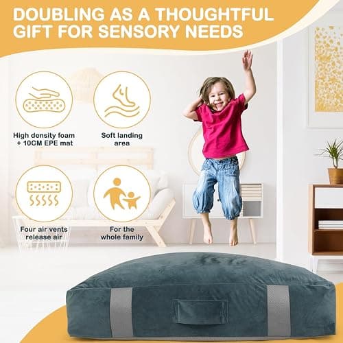 FINCOME 5'x 5' Crash Pads for Kids Sensory Gray Crash Pads with Foam Blocks Washable Velvet Cover Sensory Crash Pad for Climbing Gymnastics Sensory Pad for Sensory Tool, Schools, Sensory Therapy thumbnail 7