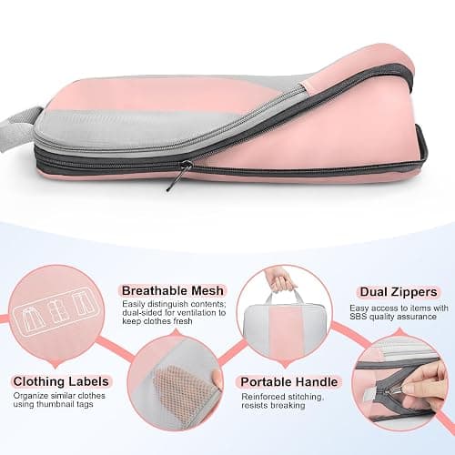 10 Set Compression Packing Cubes for Travel Essentials,Compressible Expandable Packing Cubes for Suitcase,OlarHike Luggage Organizer Bags for Travel,Handy Helper for Organizing Clothes(Pink) - 06-Pink thumbnail 6