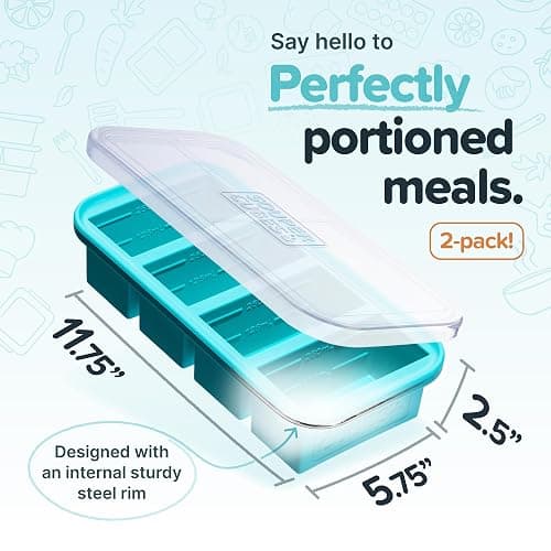 Souper Cubes 1 Cup Silicone Soup Freezer Molds with Lids - Soup Cubes with Steel Reinforced Rim - Perfect for Freezing Broth, Rice, Individual Portions, Meal Prepping and More - Aqua - 2-Pack thumbnail 2
