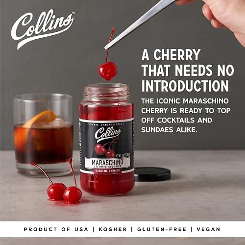 Collins Stemmed Maraschino Cocktail Cherries - Royal Anne Cherries Garnish for Cocktails, Manhattan and Old Fashioned Mix, 10oz thumbnail 2