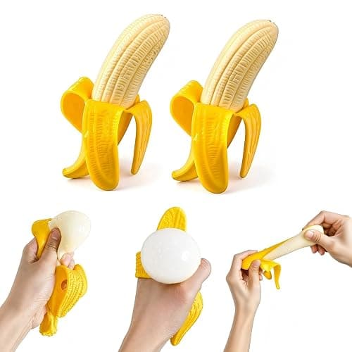 2Pcs Squishies Banana Stress Balls Squeeze Toys, Banana Squishies for Stress Relief Stres, Simulation Bananas Fruit Fidget Toys, Suitable for Halloween, Birthday Gifts, Suitable Ages 18 Up - Image 1