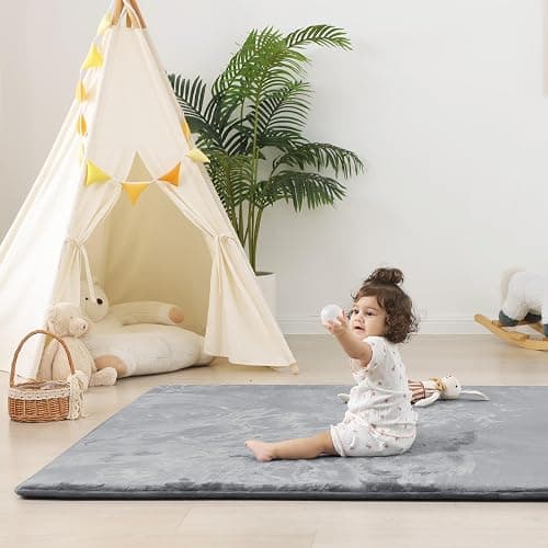 PAPAMAT 1.5" Thick Baby Play Mat for Floor 59x79 Soft Foam Mats, Dark Grey | Memory Mat for Baby to Play, Waterproof Easy Care with Non-Slip Tummy Time Play Mat for Nursery Playroom Classroom thumbnail 6