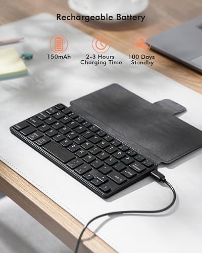 Doohoeek Universal Bluetooth Keyboard for Samsung Galaxy Z Fold, iPad mini 7 2024 & Phones, Dual Bluetooth Mini Keyboard with Any-Angle Kickstand & Leather Cover for Android, Windows and iOS thumbnail 6