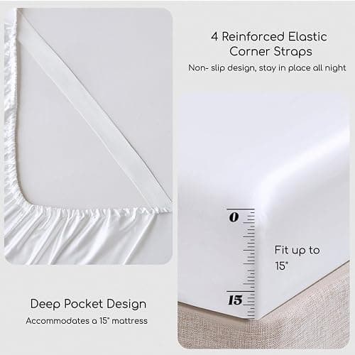 MR&HM Satin Sheets Queen Size with Elastic Corner Straps, White | Similar to Silk, 6-Piece Silky Soft Bed Sheet Set, Gentle on Skin and Hair, 15" Deep Pocket, Cooling & Breathable thumbnail 4