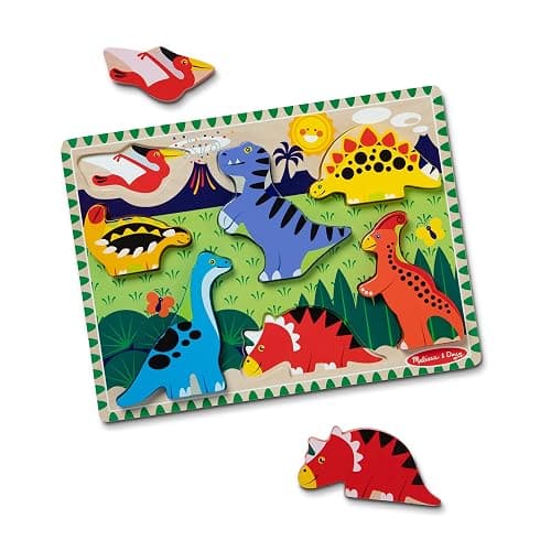 Melissa & Doug Dinosaur Wooden Chunky Puzzle (7 pcs) - FSC Certified - Image 1
