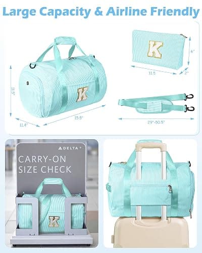 Vogewood Gift for Teenager, Girls Travel Duffle Bag, Duffle Bag for Kids | Dance Bag for Girls, Personalized Weekend Bag with Cosmetic Pouch & Shoe Compartment, Teen Girl Gifts Trendy Stuff (Letter A) thumbnail 5
