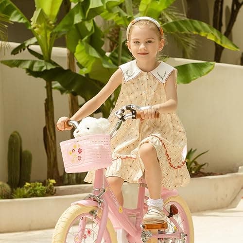 Bixike Girls Bike with Basket for Toddlers and Kids Aged 3-14, 12 14 16 18 Inch with Training Wheels, 20 Inch with Kickstand & Rear Rack, Princess Style Bicycle with Doll Seat & Daisy Prints for Gift thumbnail 5