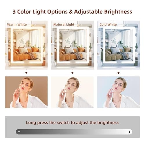 SMOOL Vanity Desk with Lighted Mirror - Makeup Vanity Table with 3 Color Light Options Adjustable Brightness, Vanity with 6 Storage Shelves, 2 Large Drawers, Vanity Set for Girls Women, White thumbnail 3