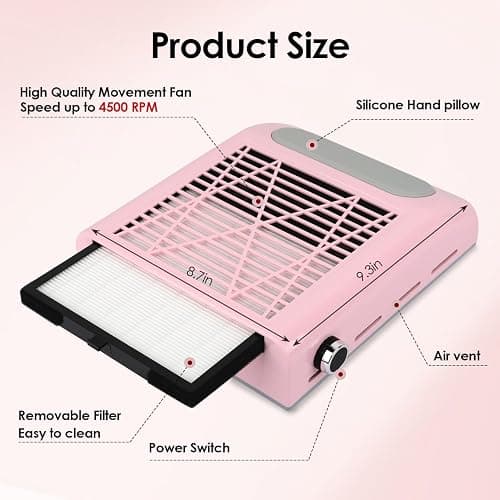 CoFashion Nail Dust Collector for Acrylic Nails Vacuum Machine, 80W Adjustable Vacuum, Electric Nails Filter for Manicure Nail Fan Dust Collector thumbnail 4