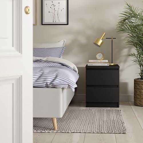 2 Drawer Nightstand, Black Matte | Contemporary Design, Handle-Free thumbnail 7