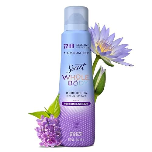 Secret Aluminum Free Whole Body Deodorant Spray for Women, 72hr Sensitive Freshness & Odor Defense, PH Balanced, Invisible Protection, Safe to Use Everywhere, Fresh Lilac & Waterlily Scent, 3.5 oz - Image 1