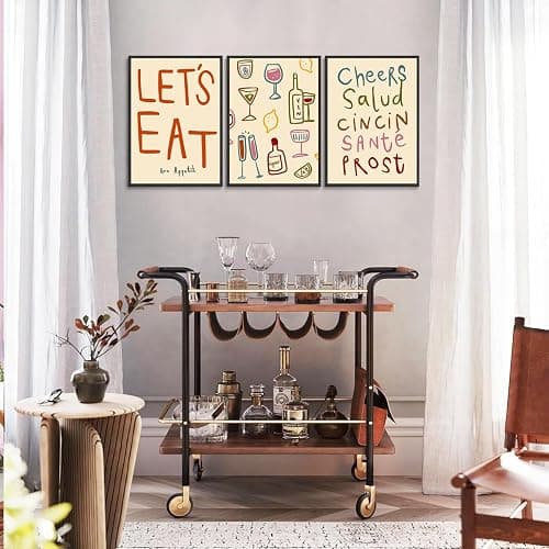 3 Pcs Retro Colorful Drinks Alcohol Bottles Cheers Wall Art Let's Eat Paintings Prints Posters Cincin Cocktail Letter Canvas Wall Decor for Kitchen Dinner Table Bar Cart Living Room 16x24in Unframed thumbnail 6