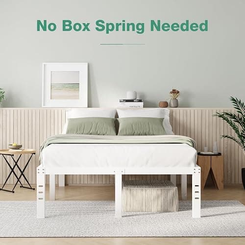 Novilla Queen Size Bed Frame, 14 Inch Metal Platform Bed Frame Queen Size with Storage Space Under Bed, Heavy Duty Steel Slat Support, Easy Assembly, No Box Spring Needed, White thumbnail 5