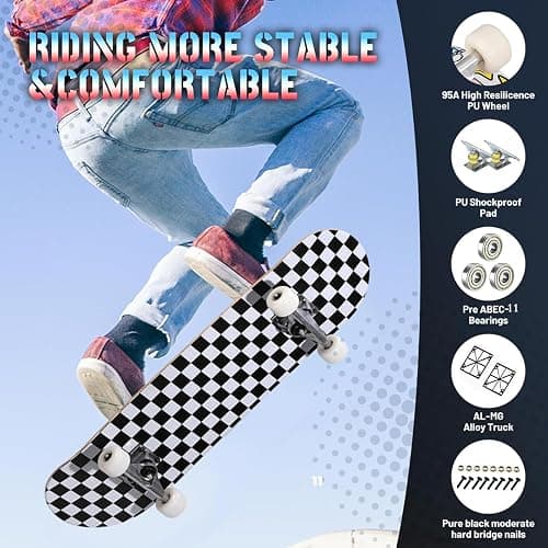 ANYFUN Pro Complete Skateboards for Beginners Girls Boys Kids Youths Teens Adults 31"x8" Skate Boards 7 Layers Canadian Maple Double Kick Deck Concave Longboard thumbnail 3