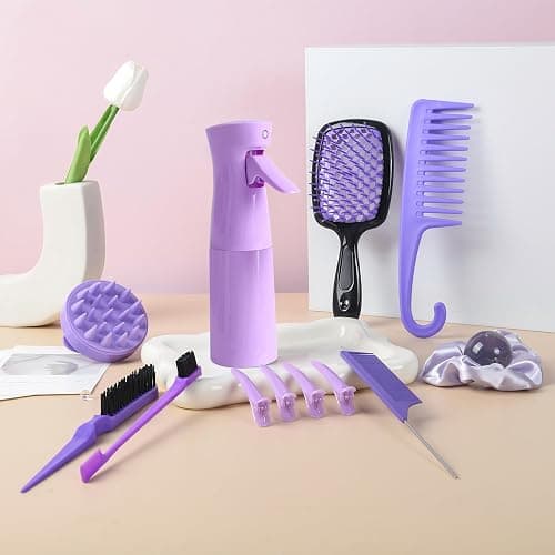 12 Pcs Hair Brush Set for Women, Spray Bottle, 3 Pieces Slick Back Hair Brushes for Toddlers, Soft Scalp Massager, Detangling Hairbrush for Wet Dry Curly Hair Detangling, Wide Tooth Combs (purple) - Purple thumbnail 2