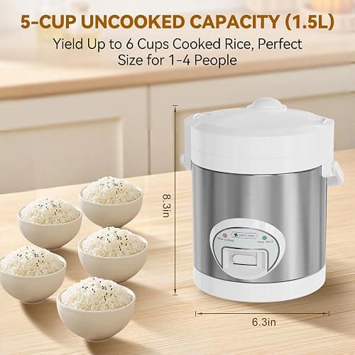 WHITE TIGER 1.5L Mini Rice Cooker for 5 Cups Uncooked (6 Cups Cooked), Smart Rice Cookers with One Touch & Auto Keep Warm, Portable Travel Small Rice Cooker with Lid and Removable Non-stick Pot, Suitable For 1-4 People Cooking Rice, Oatmeal, Veggies thumbnail 2