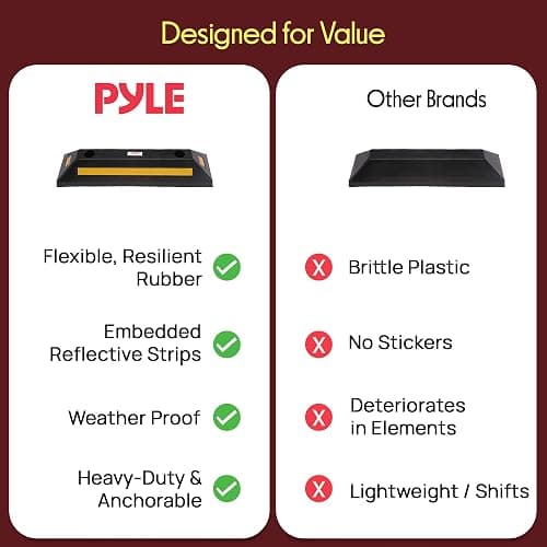 Pyle 2-Pack Heavy Duty Rubber Wheel Stops for Garage Parking – Durable, High-Visibility Tire Blocks for Cars, Trucks, Vans, RVs, Trailers, Forklifts – Reflective Safety Strip Included thumbnail 5
