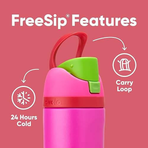 Owala Kids FreeSip Insulated Stainless Steel Water Bottle with Straw, BPA-Free Sports Water Bottle, Great for Travel, 16 oz, All the Berries thumbnail 4