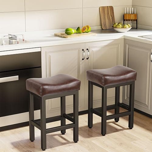 Raynesys Counter Height Bar Stools Set of 3, 24 Inch Barstools for Kitchen Island Counter, Bonded Leather Kitchen Stools with Saddle Seats & Metal Base, Easy Assembly, Black thumbnail 8