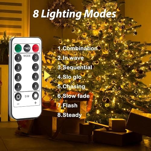 PCORES Warm White 164Ft Plug in Fairy Lights S ilver Wire 500 LEDs, 8 Modes, Waterproof, Remote - Controlled for Bedroom, Garden, Party, Christmas, Wedding & Birthday Decor, Indoor & Outdoor Use thumbnail 2