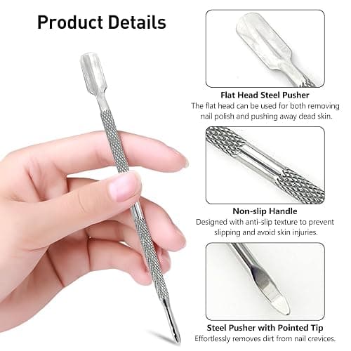 5-Piece Dual-Sided Cuticle Pusher Set - Professional Stainless Steel Manicure Pedicure Nail Care Tools thumbnail 3