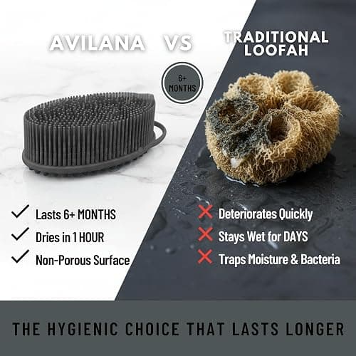 Silicone Body Scrubber for Shower - Gentle Exfoliating Back Scrubber with Soft Bristles - Avilana Premium Dual Sided Bath Brush Massage - Loofah Alternative for Sensitive Skin - Gift Women Men thumbnail 3