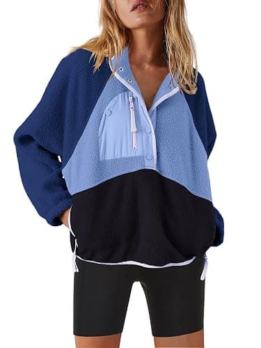 Nirovien Womens Fleece Pullover Long Sleeve Sherpa Jacket Button Down Fuzzy Sweatshirt Warm Outwear with Pockets - Image 1