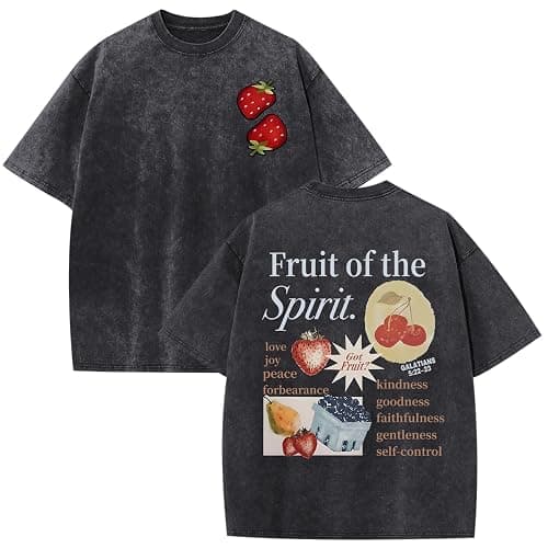 Lytiarul Christian Fruit of The Spirit Shirt for Men Jesus Religious Shirts Oversized Graphic Tees Acid Wash God T-Shirt Tops - Image 1