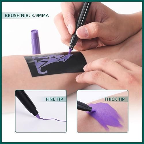 Anmmy Temporary Tattoo Markers for Skin, 16-Count Body Markers+77 Large Tattoo Stencils of Assorted Colors for kids and Adults, Flexible Brush Tip, Bright colors, Skin-Safe*, Cosmetic-Grade. thumbnail 7