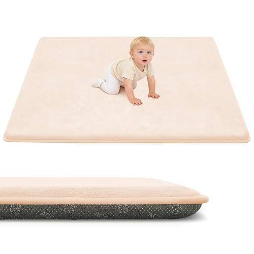 ACOMOPACK 1.3" Thick Baby Play Mat for Floor 59x71"-Large Water-Repellent&Non-Slip Memory Foam Mat for Kids,Toddlers,Soft Velvet Nursery Rug for Tummy Time&Crawling,Yoga,Tatami Style(Blush) - Image 1