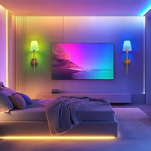 Cyaruy Battery Operated Wall Sconce Set of 2, Gold Rechargeable Wireless Wall Lights with Remote - 5000mAh Dimmable RGB Bulbs | 15 Color, Cordless Wall Lamps for Bedroom, Living Room, Hallway Decor thumbnail 5
