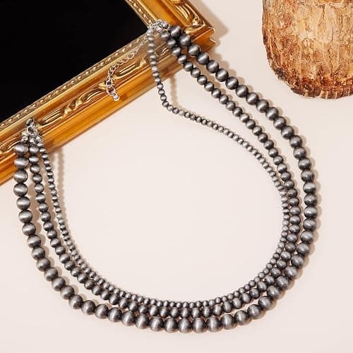Navajo Pearl Necklace Western Jewelry for Women Boho Layered Beaded Necklaces Country Concert Outfits Accessories thumbnail 5