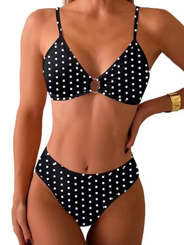 Fanuerg Women's Triangle Bikini Sets O Ring Linked Two Piece Swimsuits Floral Printed Cheeky Bathing Suit - Image 1