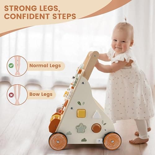 Wooden Baby Walker, Baby Push Walker with Activity Center for Girls Boys, Push Walker Toys for Babies Learning to Walk, Sit-to-Stand, for 10-12 Months 1 2 3 Years Old thumbnail 8