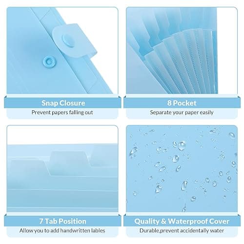 SKYDUE Expanding File Folder with 5 Pockets, Accordion File Organizer,Portable Receipt Paper Documents Organizer,Letter Size Filing Folder School Office Supplies,Lightblue thumbnail 4