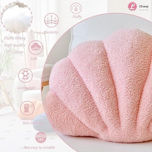 Lfsaaj Pink Seashell Throw Pillows, Shell Shaped Throw Pillows, 13 Inch Soft Home Decorative Pillow Plush Cushion for Bed Couch Living Sofa Room Decor Accent Throw Pillow thumbnail 3
