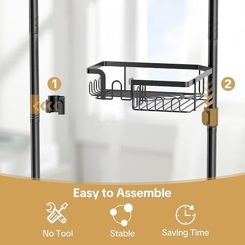 THKVESN Corner Shower Caddy Tension Pole Adjustable 29–124 Inch, 4 Tier Rustproof Shower Organizer Shelf Rack, Quick Installation Bathroom Storage Shower Caddy Corner Pole, Black thumbnail 7
