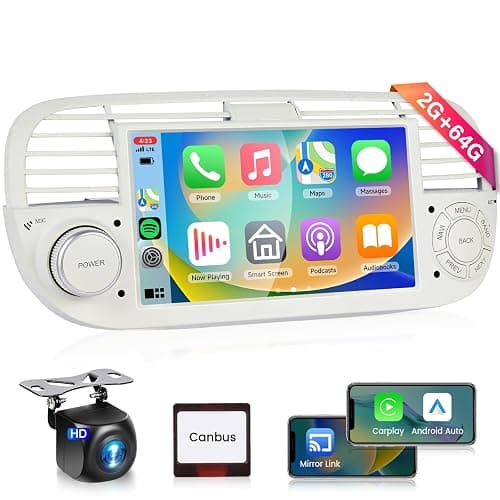 Android Car Stereo for Fiat 500 2007-2015 Support 5GWifi | Podofo 7 inch HD IPS Touch Screen Bluetooth Radio with Wireless Carplay Android Auto GPS EQ FM/RDS AHD Reverse Camera 2G+64G - Image 1