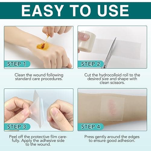Hydrocolloid Roll for Wound Care, (2in*11.8ft) Hydrocolloid Bandages, Cut-to-Size, Medical Grade Hydrocolloid Roll with Self-Adhesive, Ultra Absorbent, Flexible & Waterproof, First Aid Kit Essential thumbnail 5