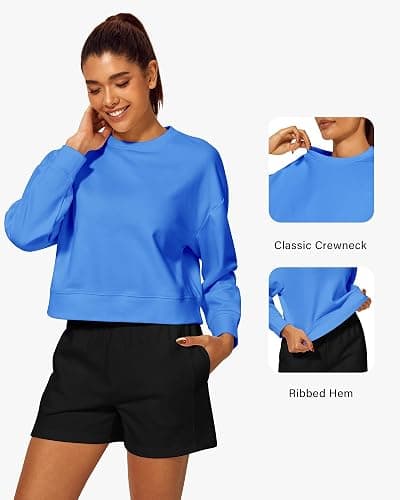 Stelle Cropped Sweatshirts for Women Cotton Long Sleeve Crop Tops Crewneck Pullover Oversized Sweater thumbnail 4