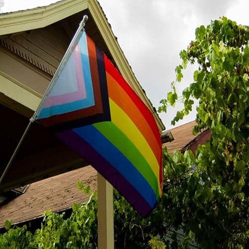 Progress Pride Rainbow Flag 3x5 Outdoor-LGBTQ Gay Lesbian Bisexual Non Binary Transgender All Inlcusive Progressive Pride Rainbow Flag with 2 Brass Grommets thumbnail 2