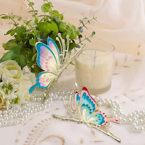 Large Non-Slip Metal Sparkly Butterfly Hair Jaw Clips for Women - Strong Hold Cute Hair Claws, Headwear Gifts (2Pcs) thumbnail 5