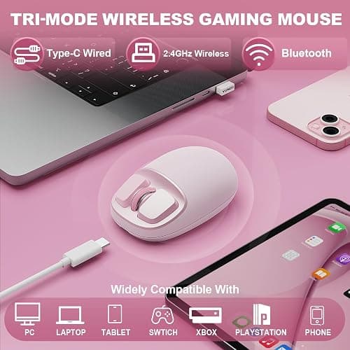 YUNZll C1 Silicone Wireless Mouse, Tri-Mode 2.4G/USB-C/Bluetooth Mouse, 4800 DPl Optical Tracking, 6 Adjustment Levels,Customize Mice for Laptop, Computer, iPad, MacBook (Pink) thumbnail 3
