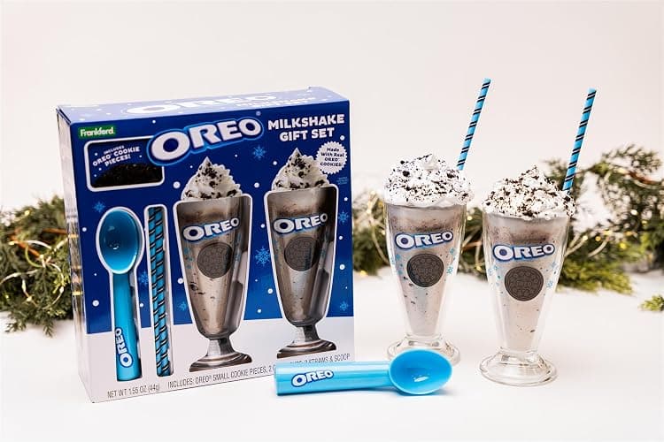 Oreo Milkshake Gift Set, Includes Cookie Pieces, 2 Glass Cups, 2 Straws & Ice Cream Scoop, White Elephant Idea, by Frankford Candy thumbnail 3
