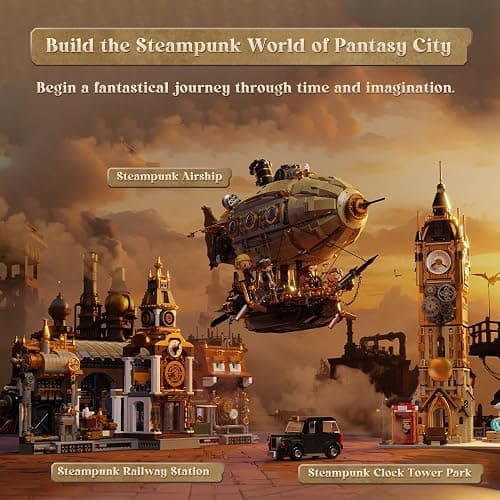 PANTASY Steampunk Airship Model Kit for Adults, Dual-Layer Zeppelin with Gear-Driven Mechanical System, DIY Building Blocks Set, Retro Sci-Fi Construction Toy for Collectors & Display thumbnail 6