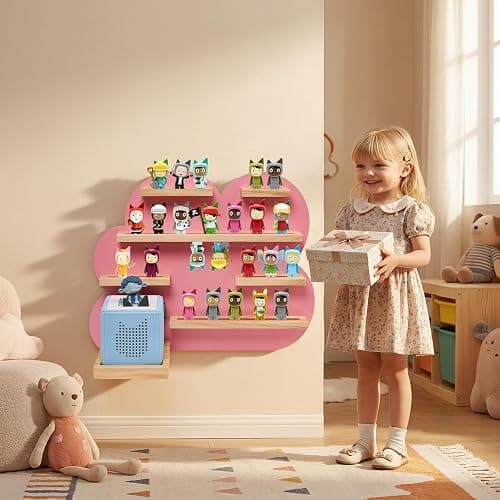 Gieanoo Large Cloud for Tonie Shelf, Wall Shelf for Toniebox 2 & Toniebox 1 | Pink Wood Tonies Shelf Storage, Large Tonie Display, Tonie Figures Organizer Compatible Charging Station for Children Room thumbnail 7