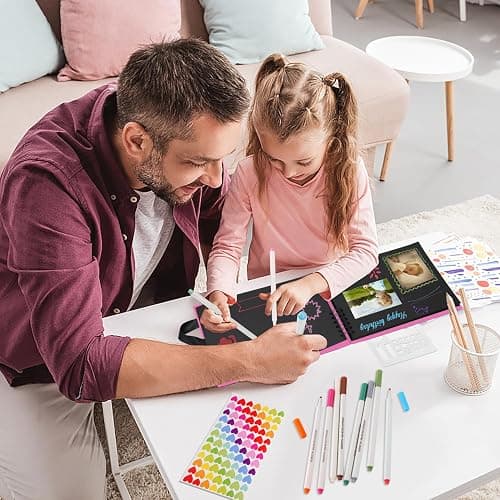 DazSpirit Photo Album Scrapbook - 80 Page DIY Memory Book with 12 Metallic Pens & 8 Photo Stickers, Holds 420 Photos - Scrapbook Kit, Perfect for Writing, Drawing, and Storing Memories(Rose Red) thumbnail 2